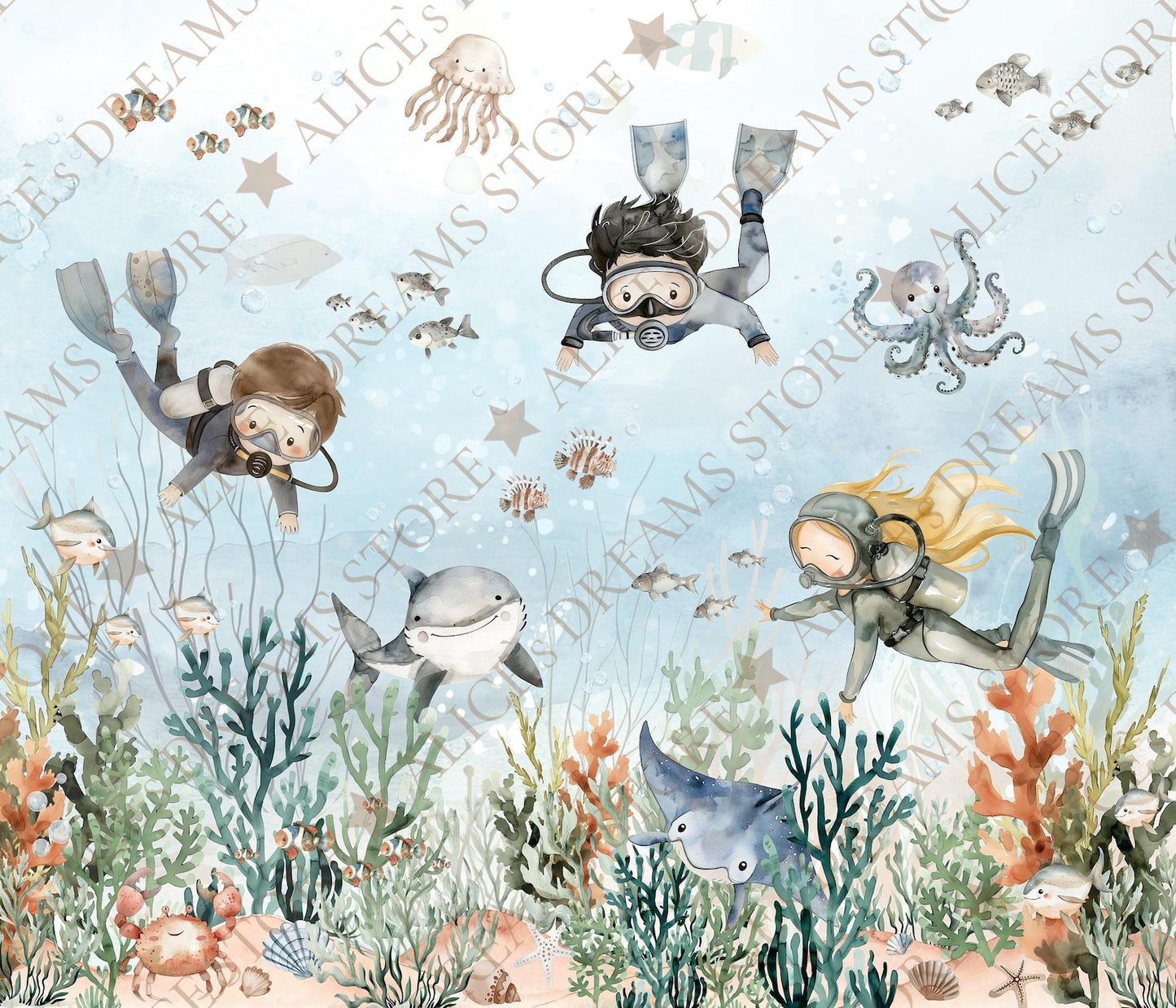 Papel para paredes Buceo Fondo Marino
