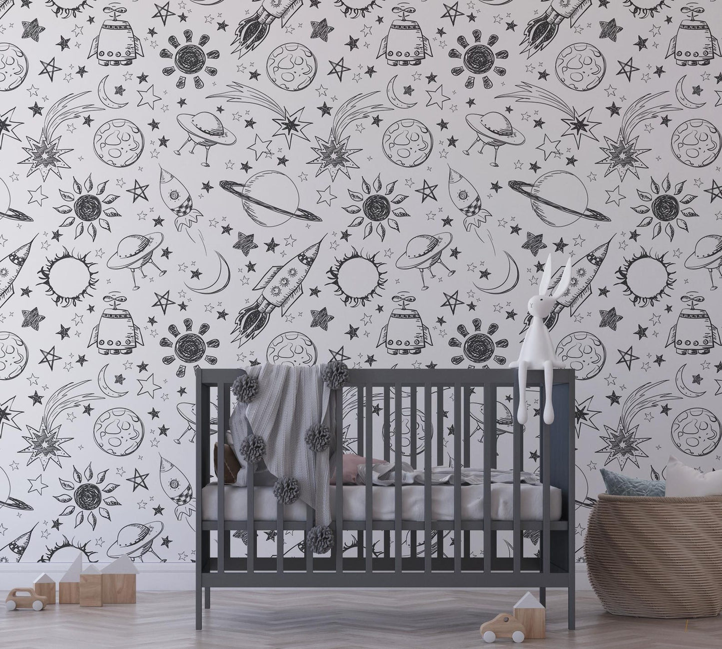 Papel para paredes astronauta Mosaico blanco y negro2