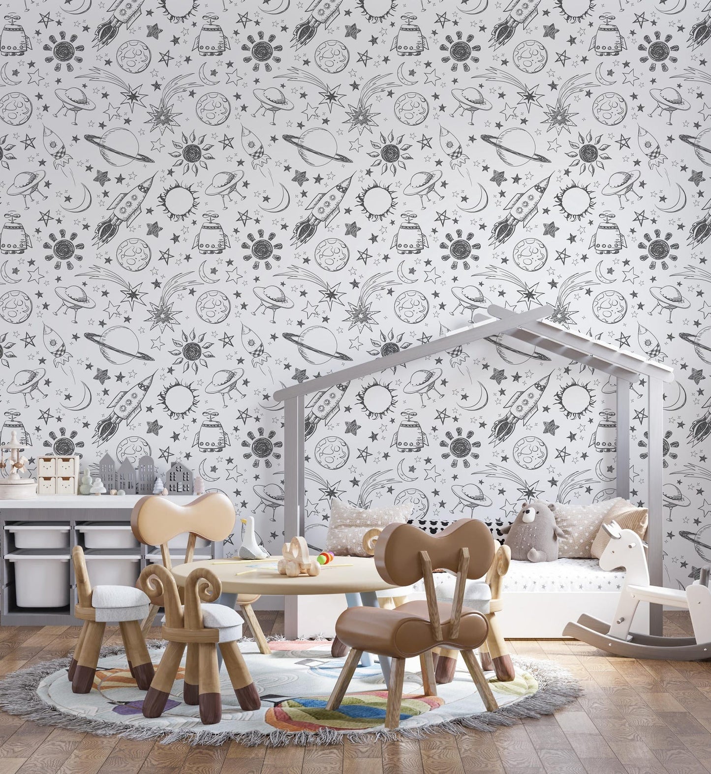 Papel para paredes astronauta Mosaico blanco y negro2