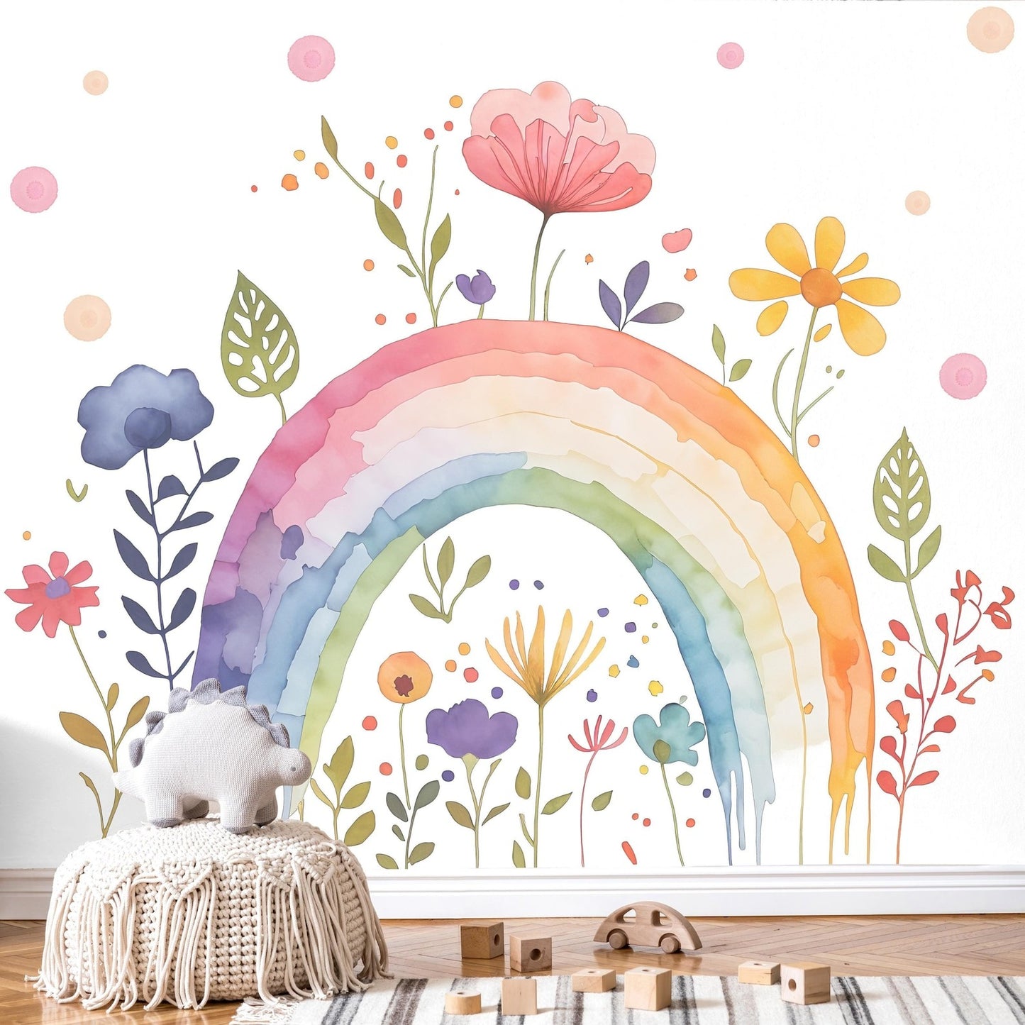 Papel para paredes Arcoiris con flores acuarela