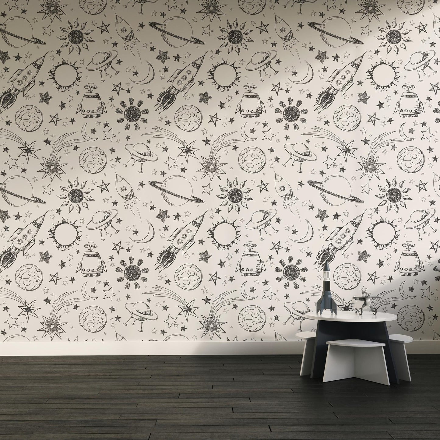 Papel para paredes astronauta Mosaico blanco y negro2