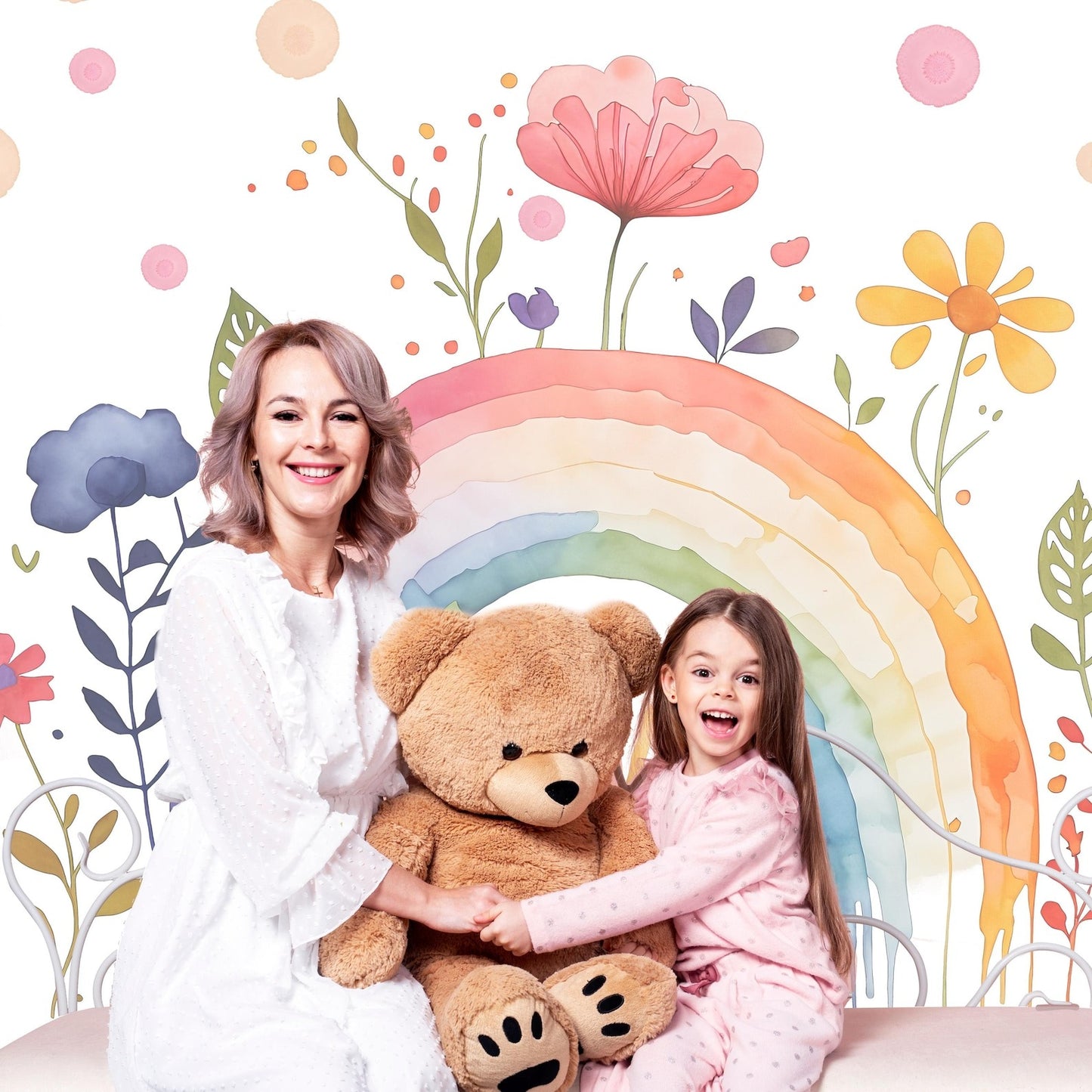 Papel para paredes Arcoiris con flores acuarela