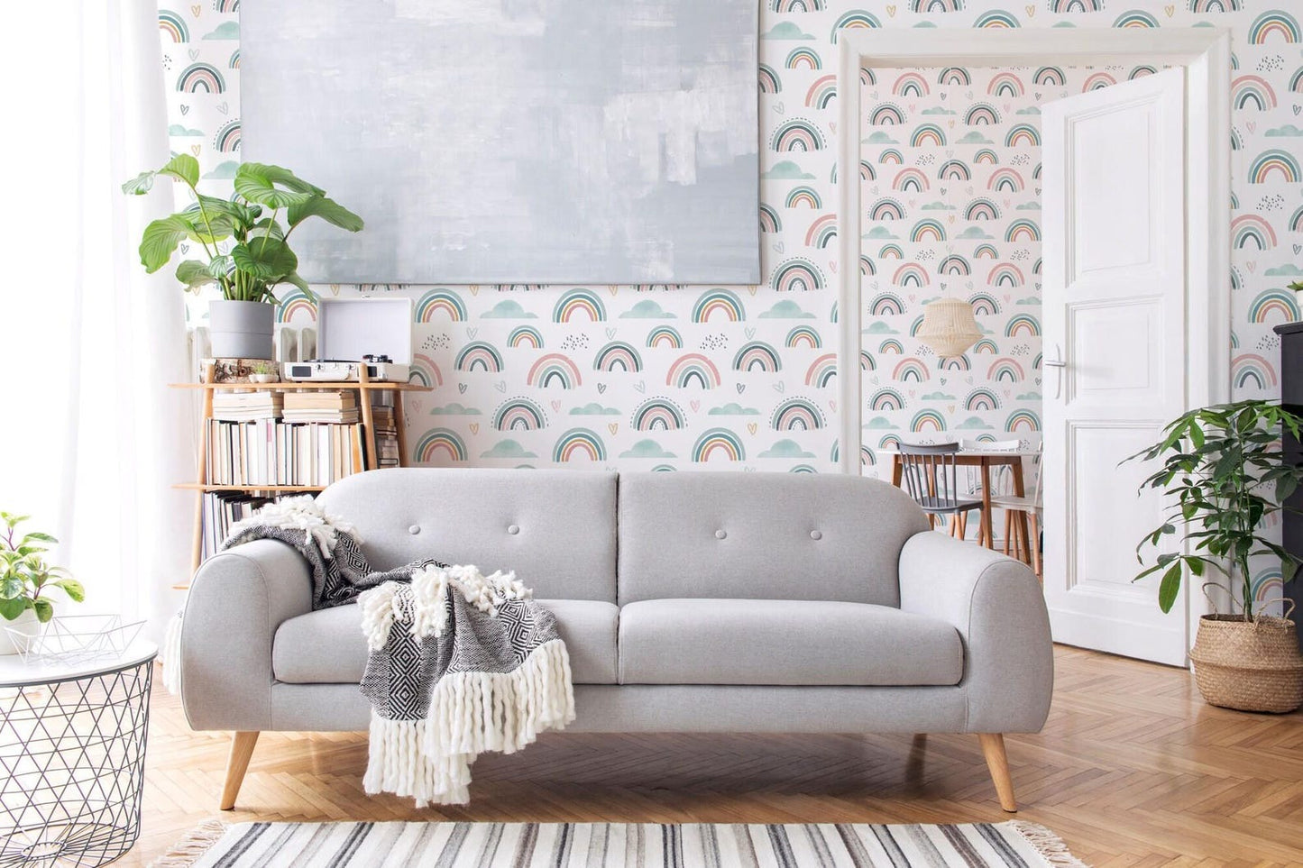 Papel para paredes mosaico Arcoiris verde menta