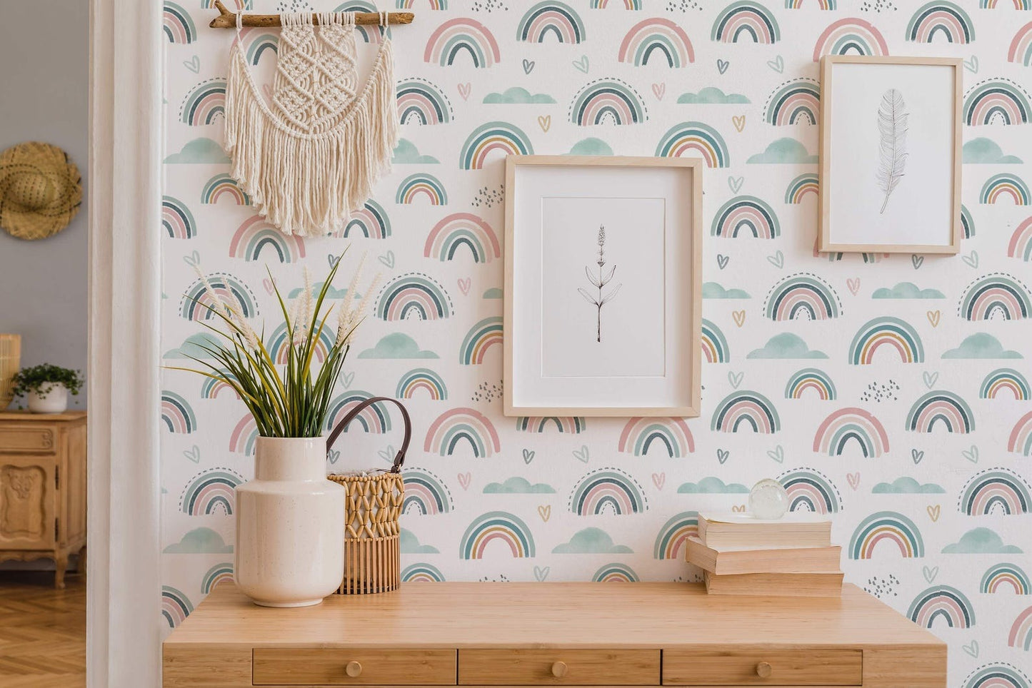 Papel para paredes mosaico Arcoiris verde menta