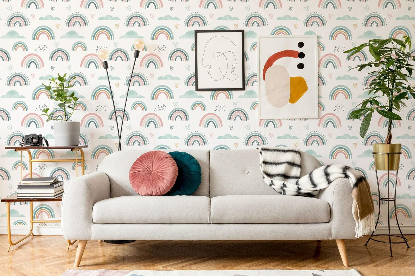 Papel para paredes mosaico Arcoiris verde menta