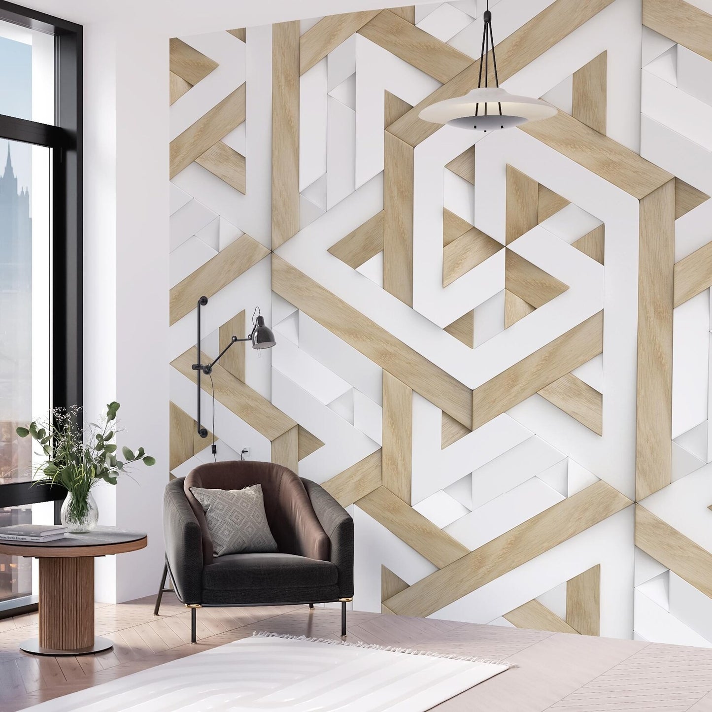 Papel para paredes MAdera 3D triangulos