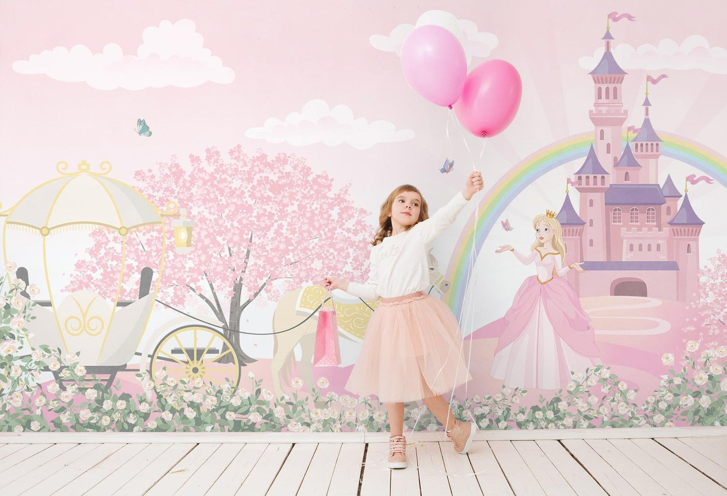 Papel para paredes Castillo Princesas y caballo