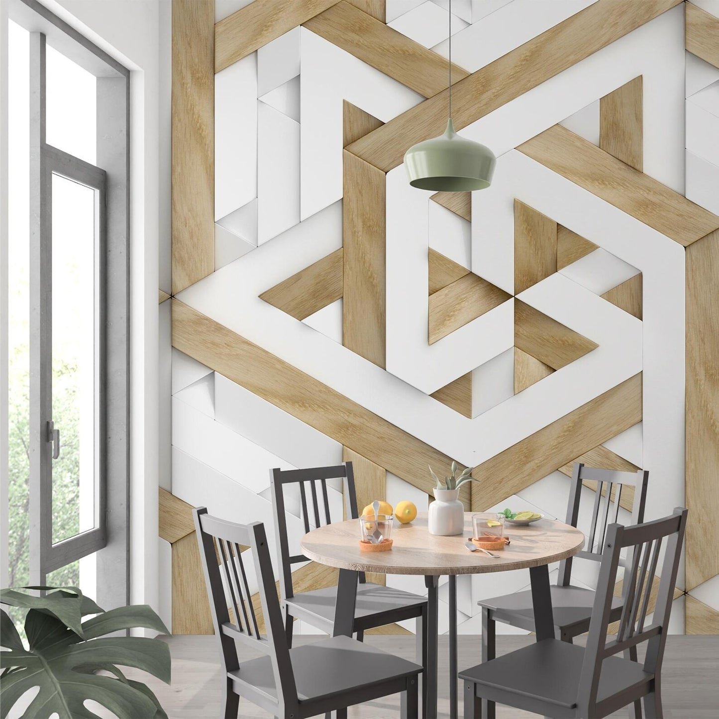 Papel para paredes MAdera 3D triangulos
