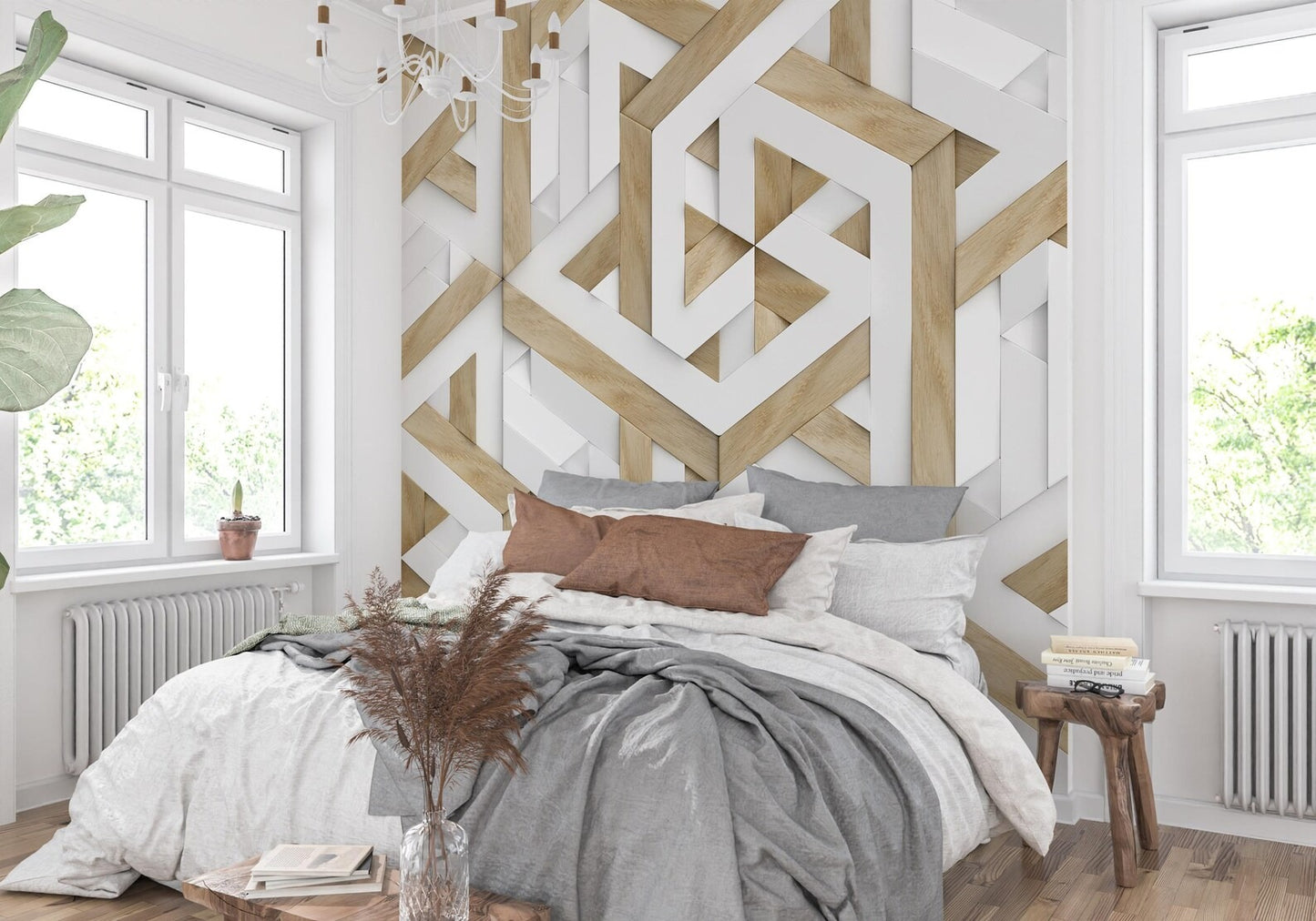 Papel para paredes MAdera 3D triangulos