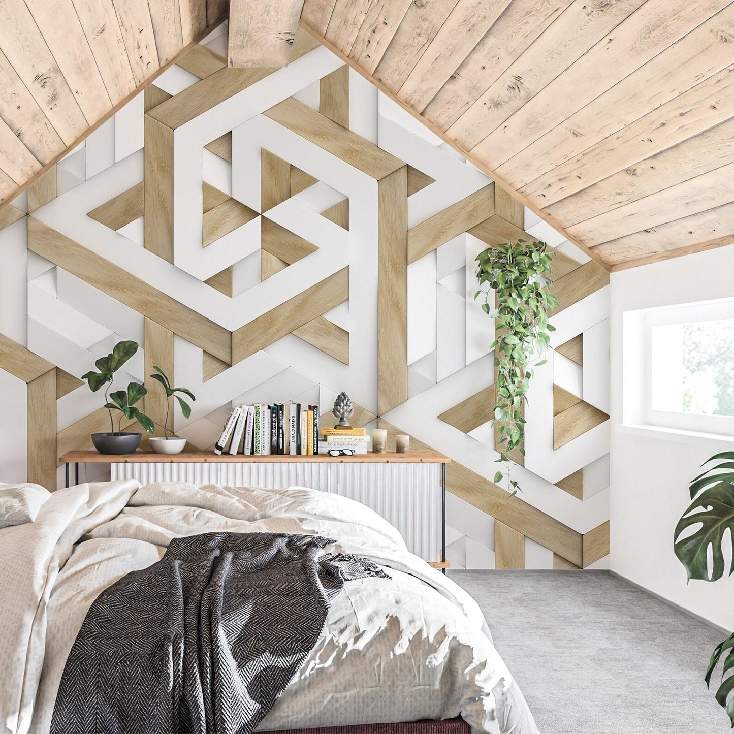 Papel para paredes MAdera 3D triangulos
