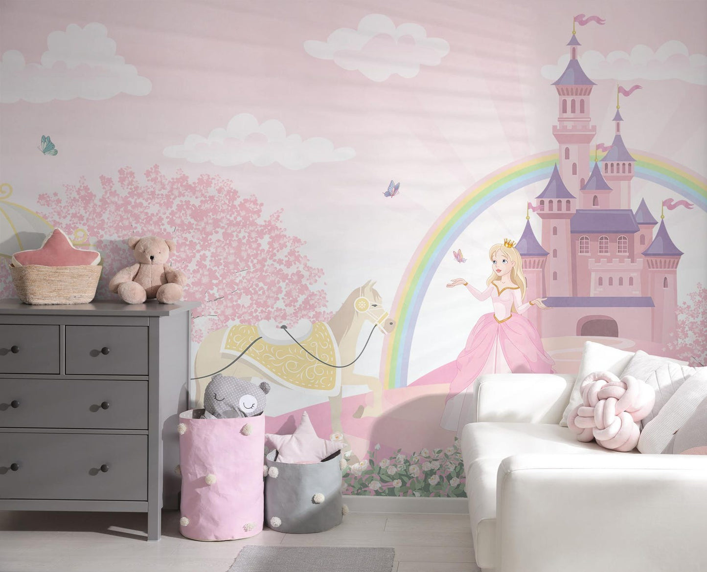 Papel para paredes Castillo Princesas y caballo