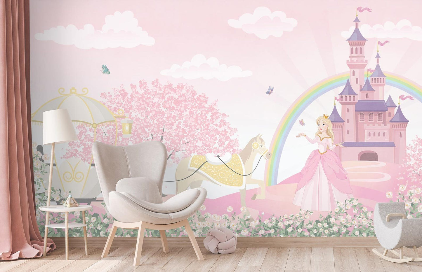 Papel para paredes Castillo Princesas y caballo
