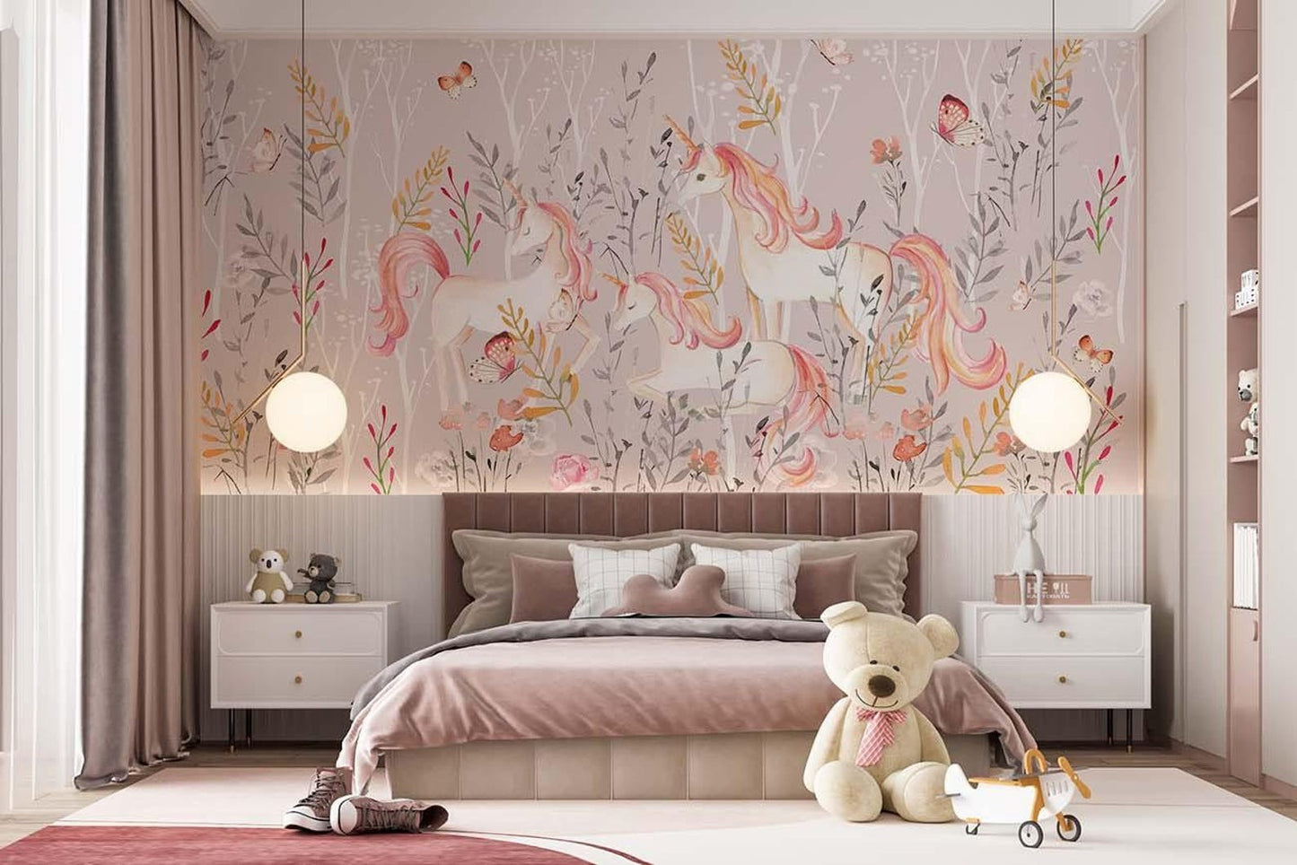 Papel para paredes Unicornio en el Bosque en Acuarela