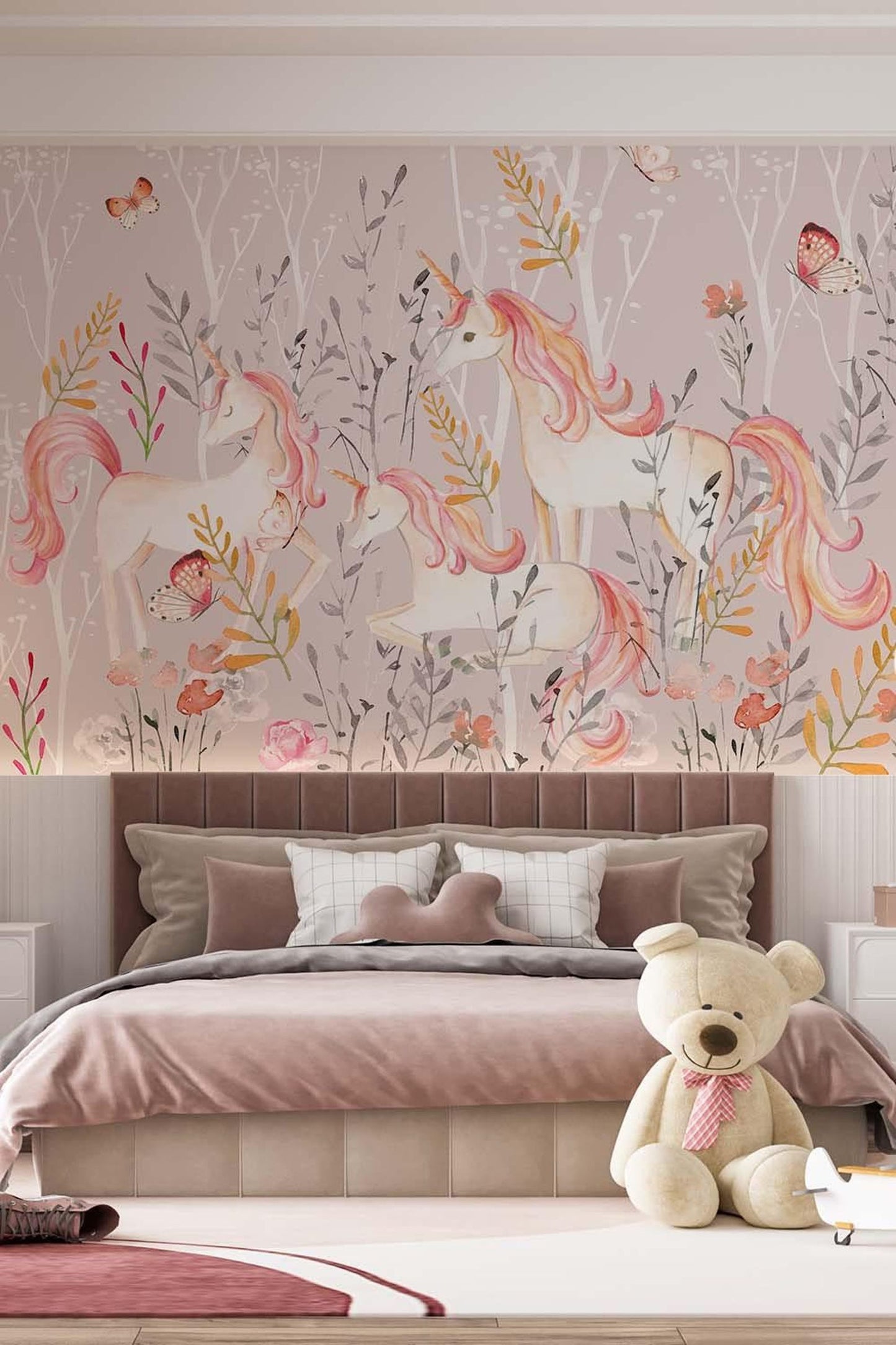 Papel para paredes Unicornio en el Bosque en Acuarela