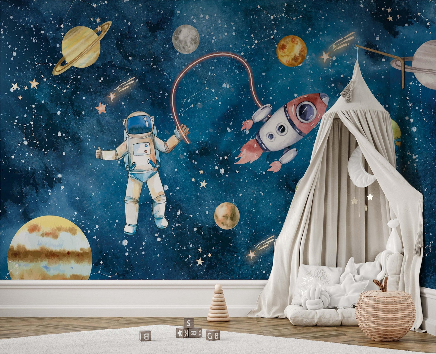 Papel para paredes astronauta espacial acuarela