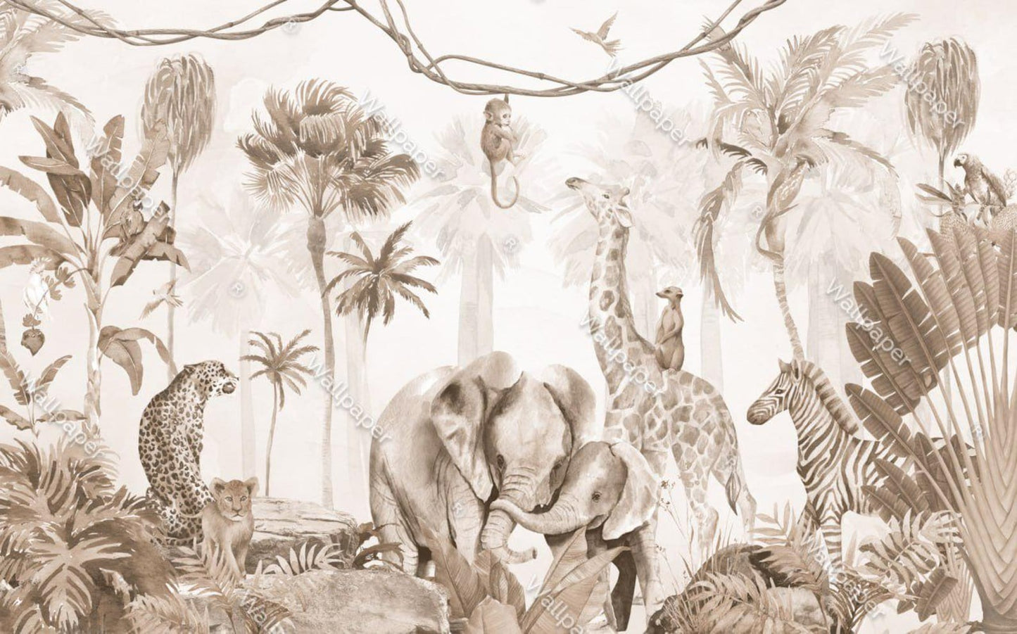 Papel para paredes Beige animales