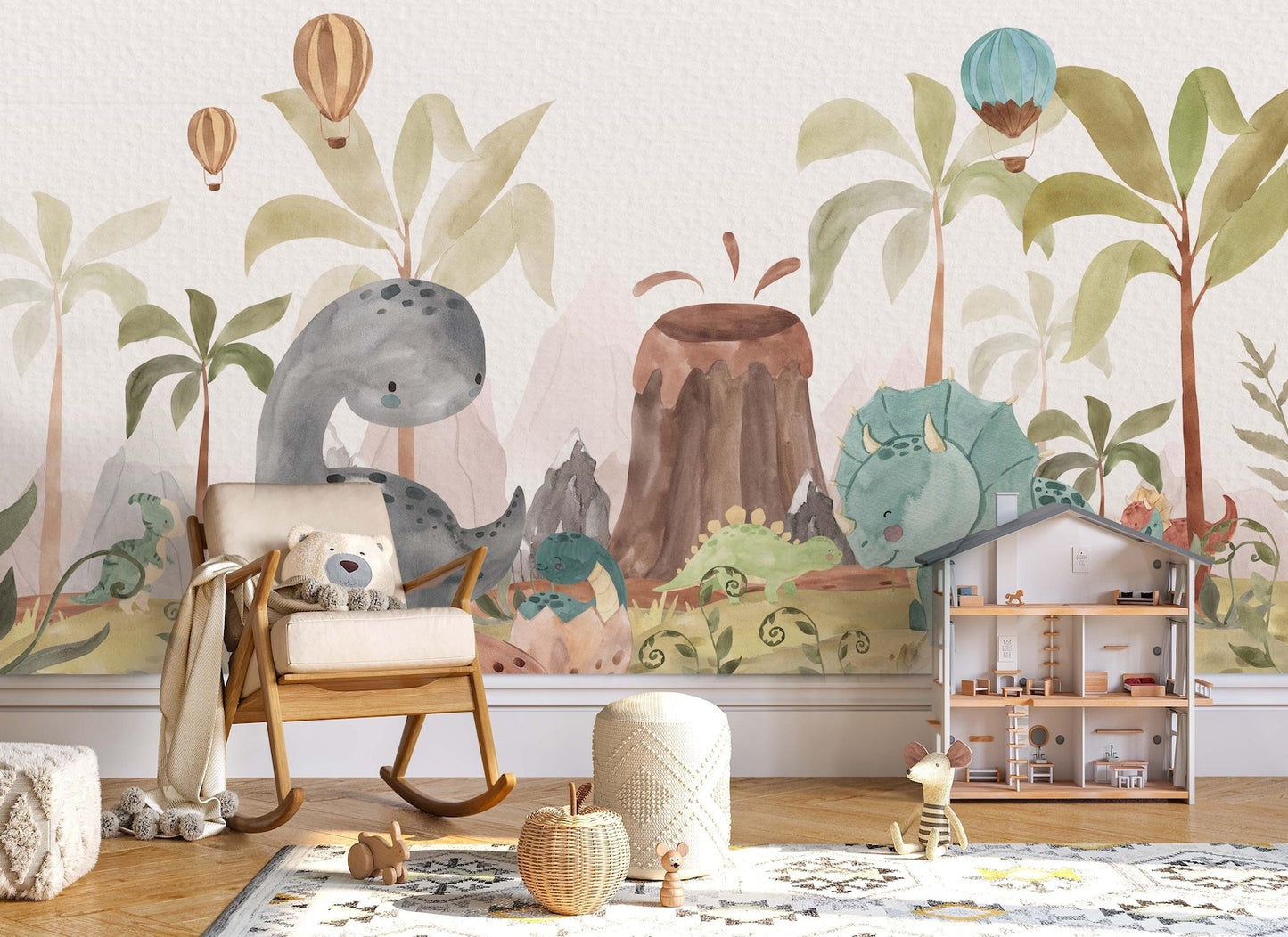 Papel para paredes Jungla jurassica cute 2