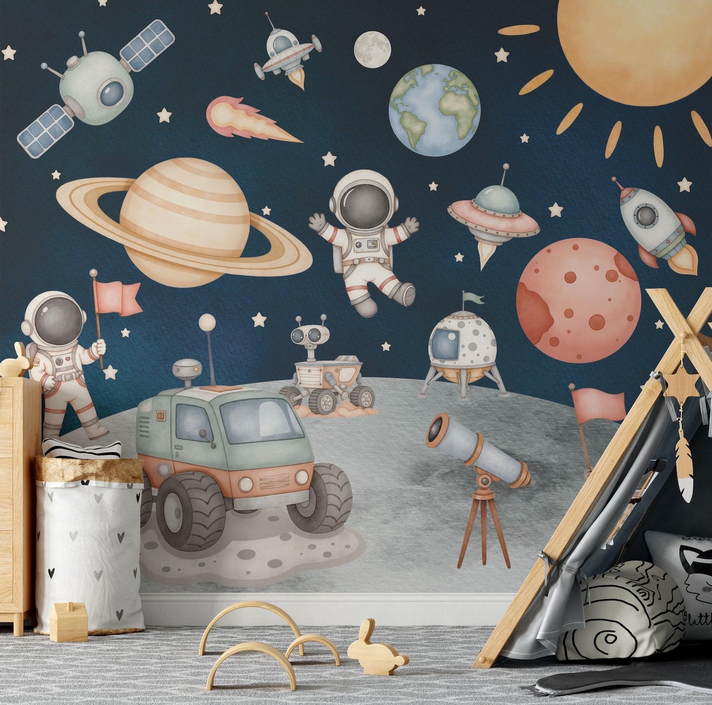 Papel para paredes astronautas conquistando la luna