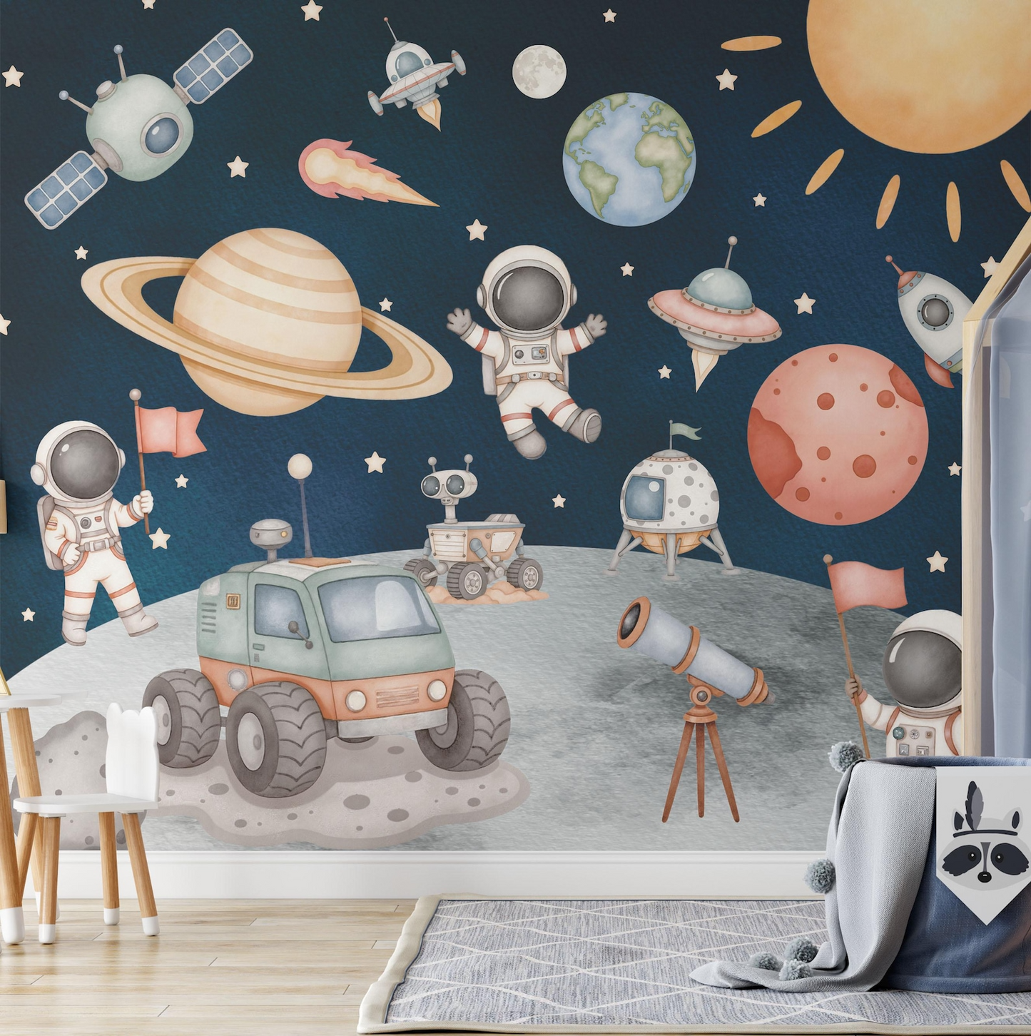 Papel para paredes astronautas conquistando la luna