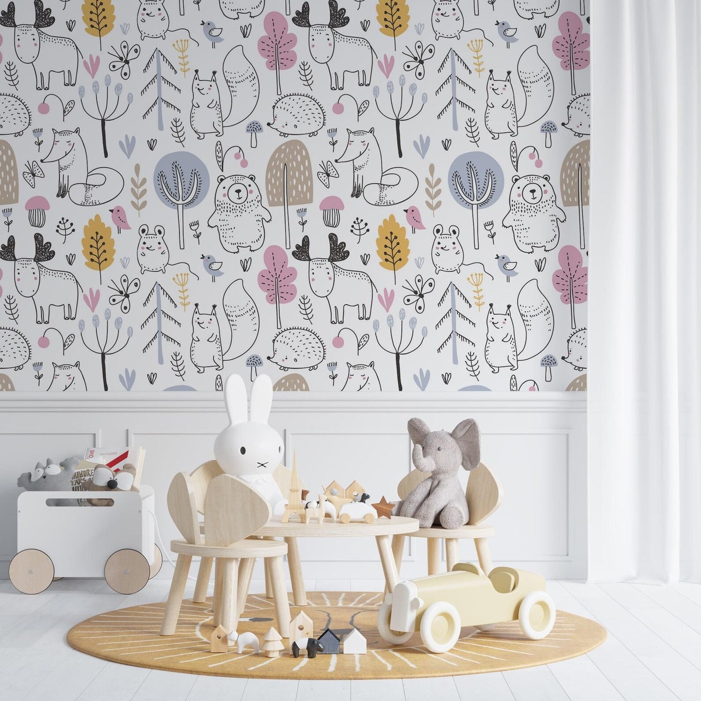 Papel para paredes mosaico Animales del Bosque Silueta
