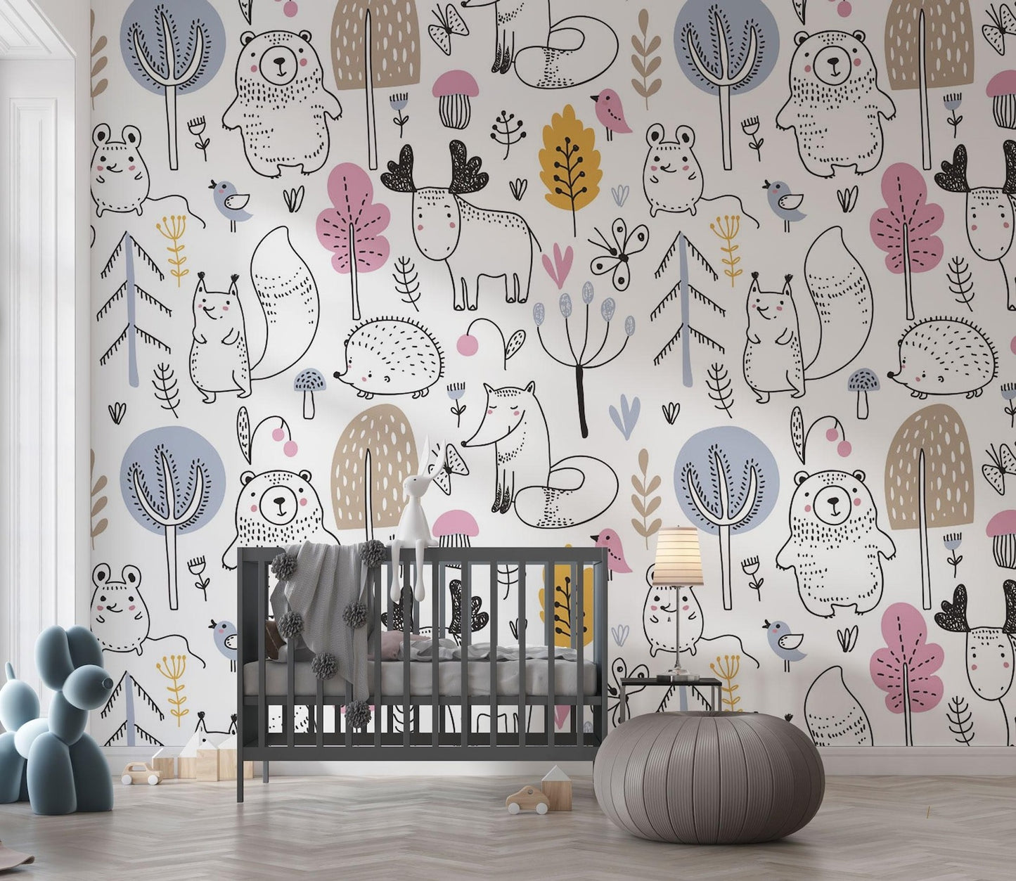 Papel para paredes mosaico Animales del Bosque Silueta