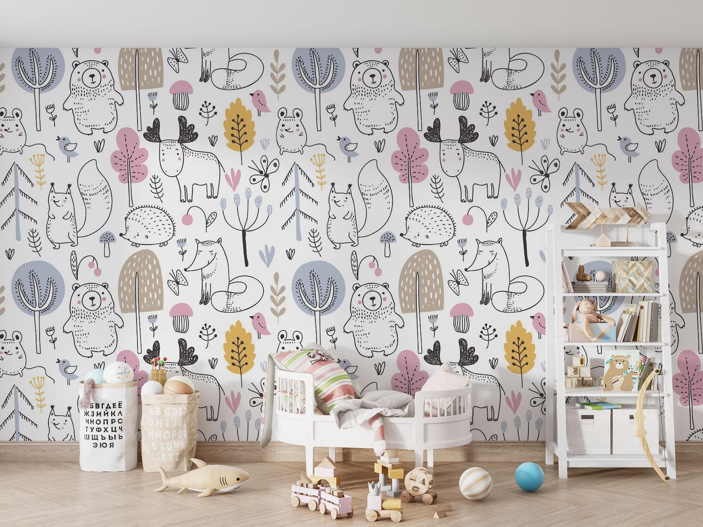 Papel para paredes mosaico Animales del Bosque Silueta