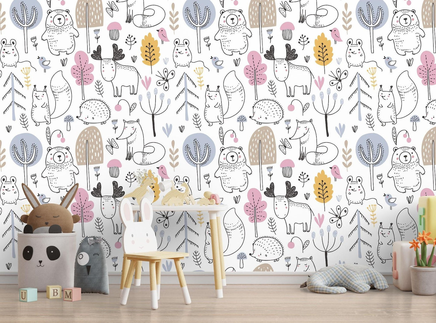 Papel para paredes mosaico Animales del Bosque Silueta