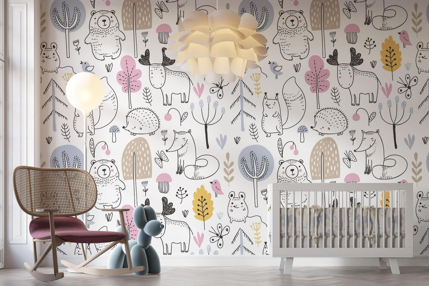 Papel para paredes mosaico Animales del Bosque Silueta