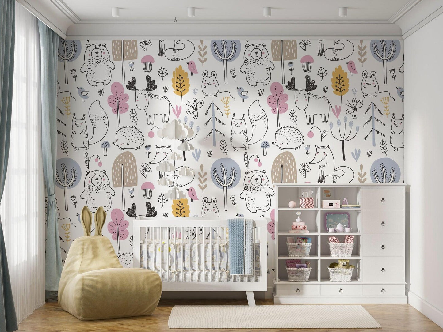 Papel para paredes mosaico Animales del Bosque Silueta