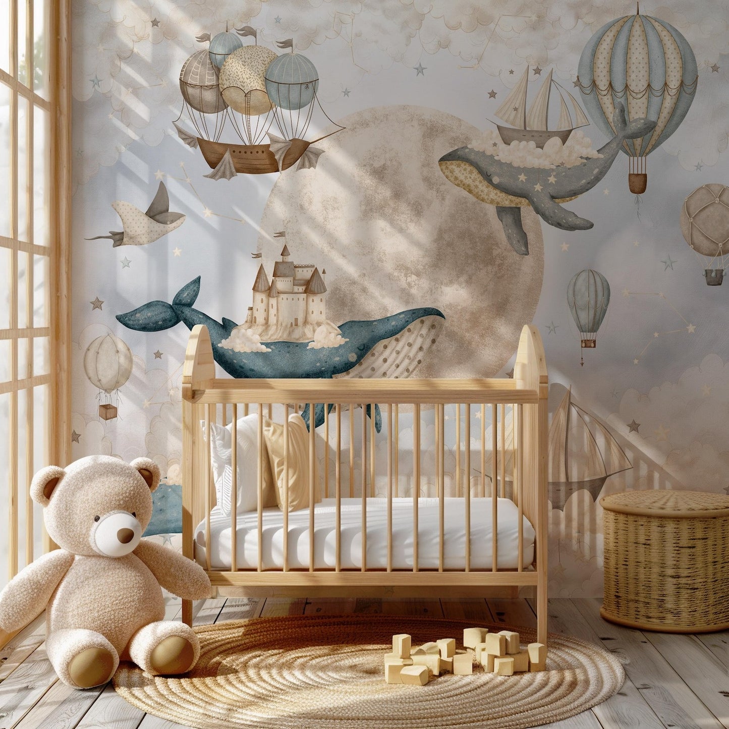 Papel para paredes ballenas voladoras