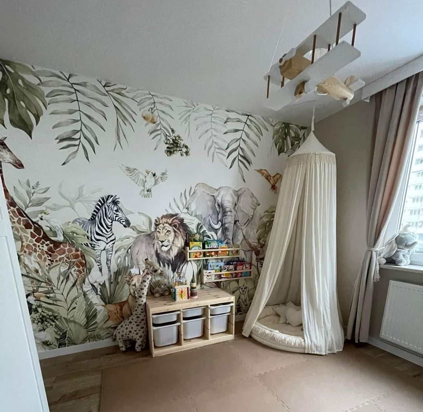 Papel para paredes infantil Paraíso safari acuarela