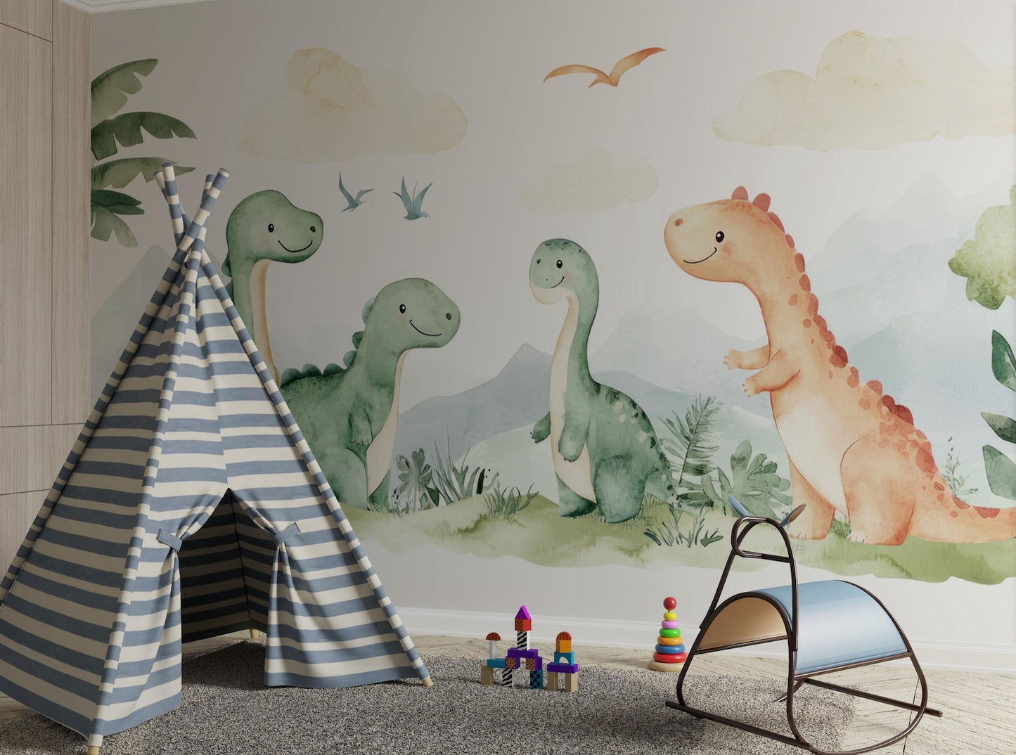 Papel para paredes Dinosaurios acuarela