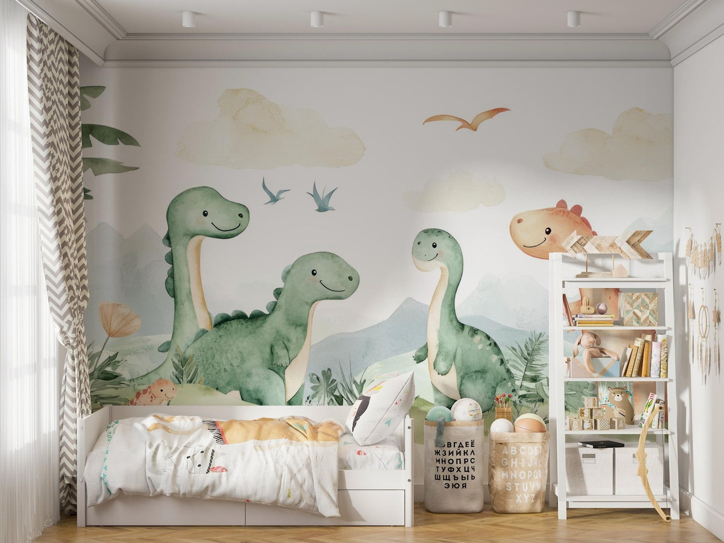 Papel para paredes Dinosaurios acuarela