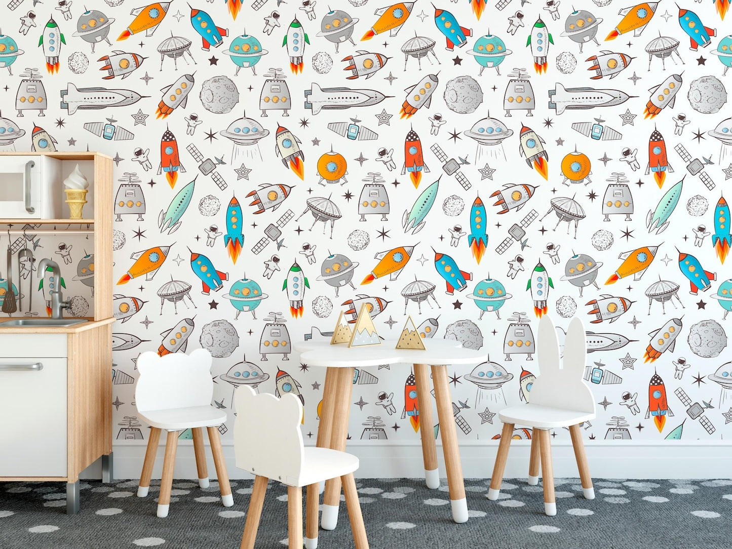 Papel para paredes astronautas mosaico colorido