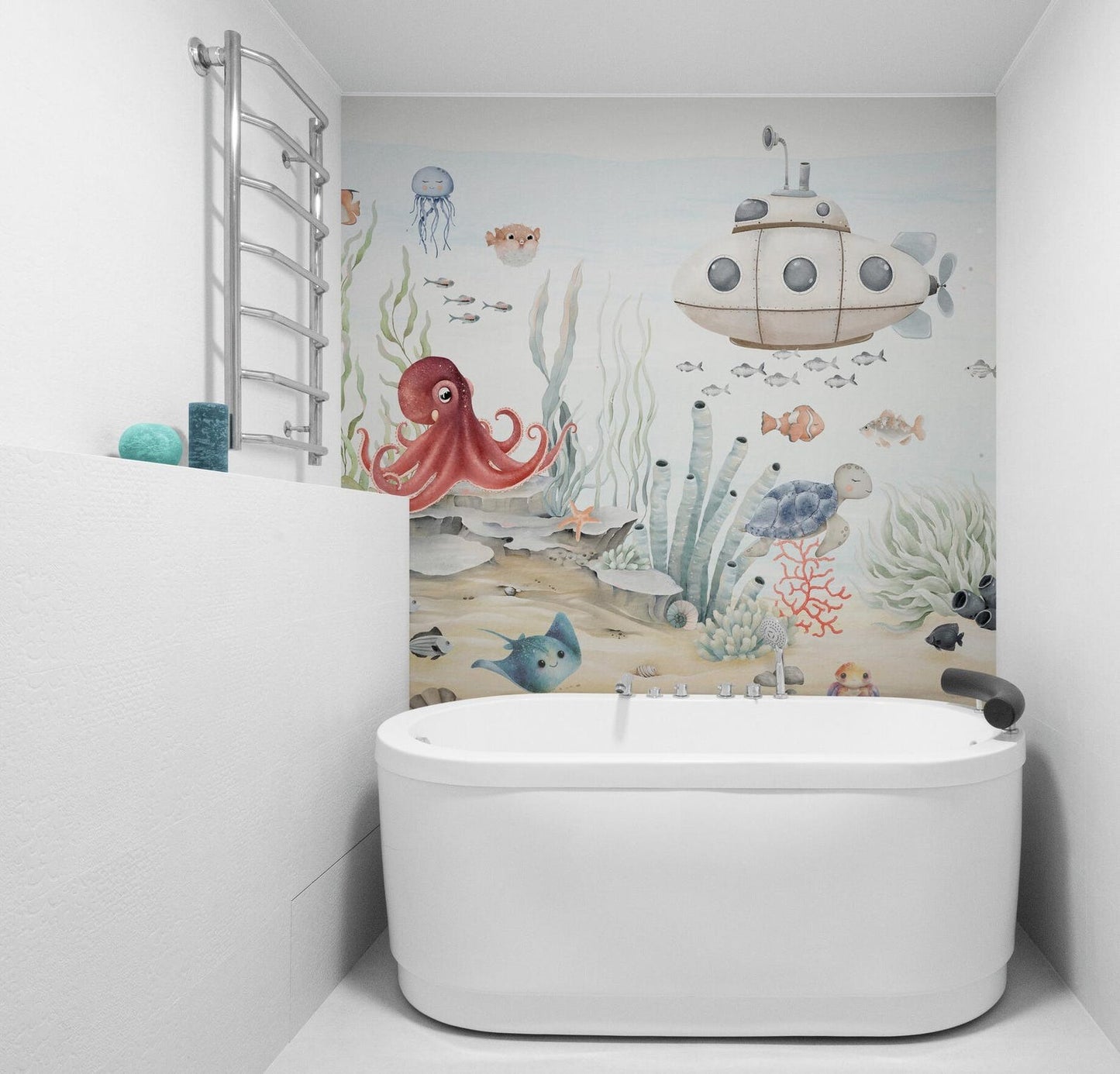 Papel para paredes Fondo marino acuarela