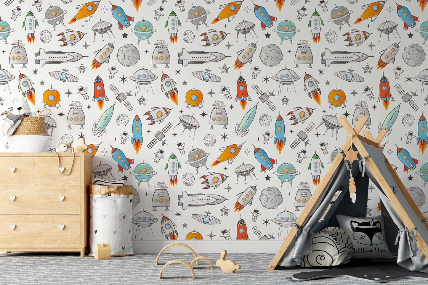 Papel para paredes astronautas mosaico colorido
