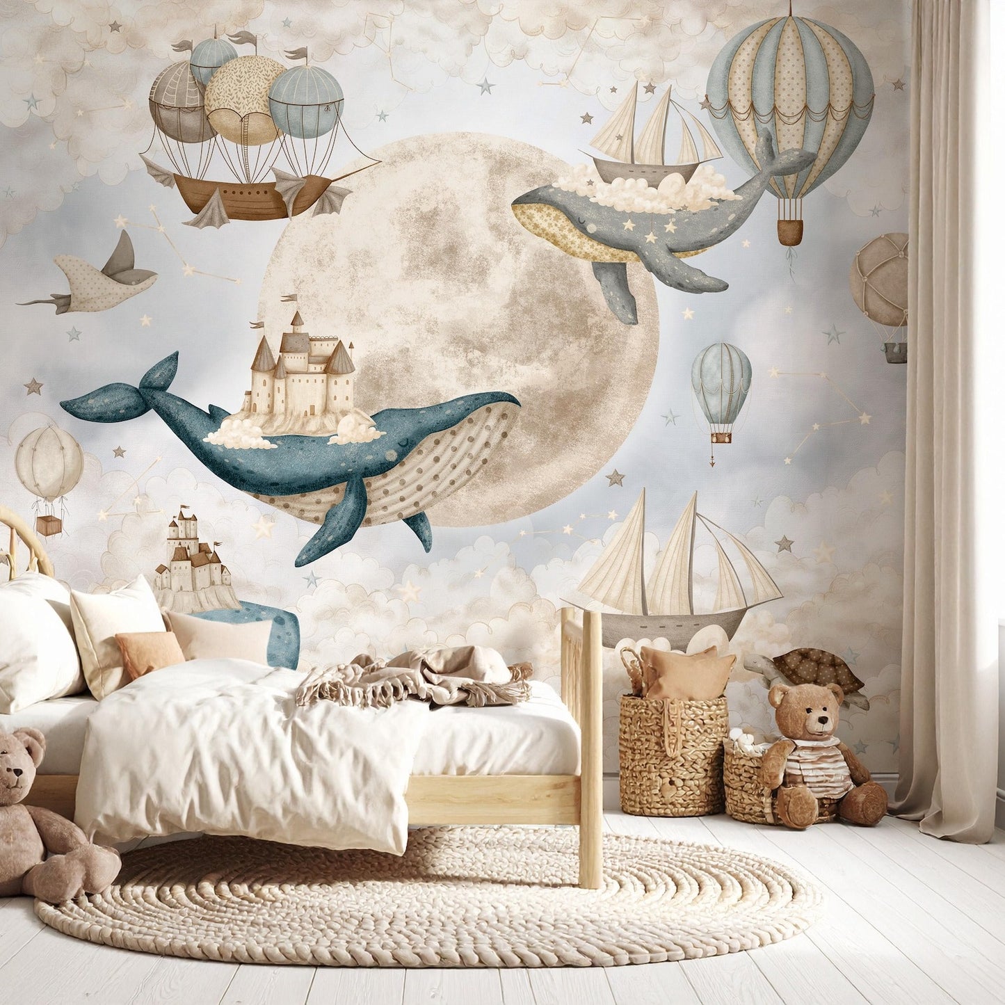 Papel para paredes ballenas voladoras