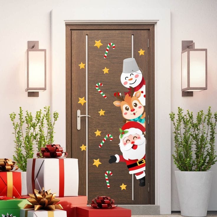 Vinilos decorativos Adhesivos infantiles de vinilo para puertas Navideñas Con adornos