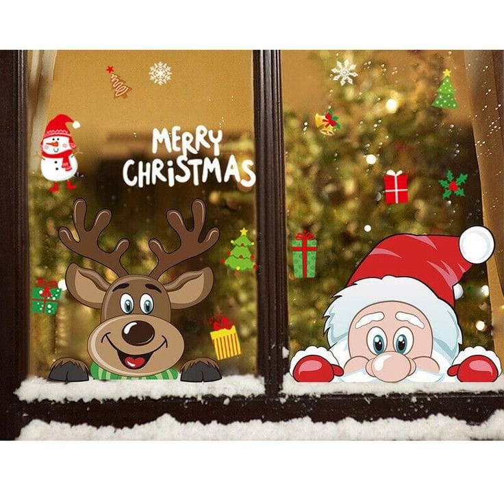 Vinilos decorativos Adhesivos infantiles de vinilo para ventanas Navideñas Con adornos