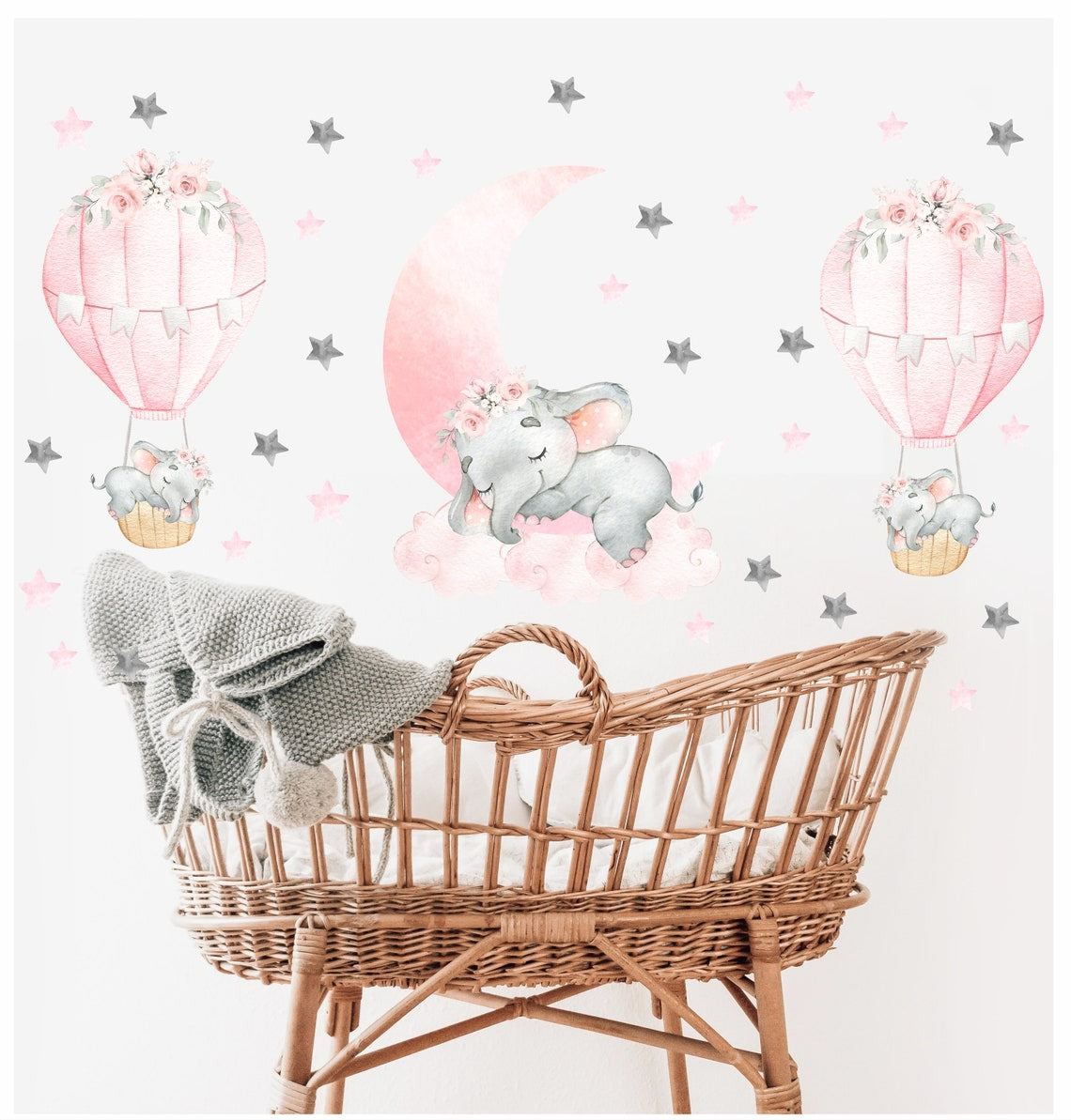 Vinilos decorativos Adhesivos infantiles de Pared elefante de acuarela niña (0044)