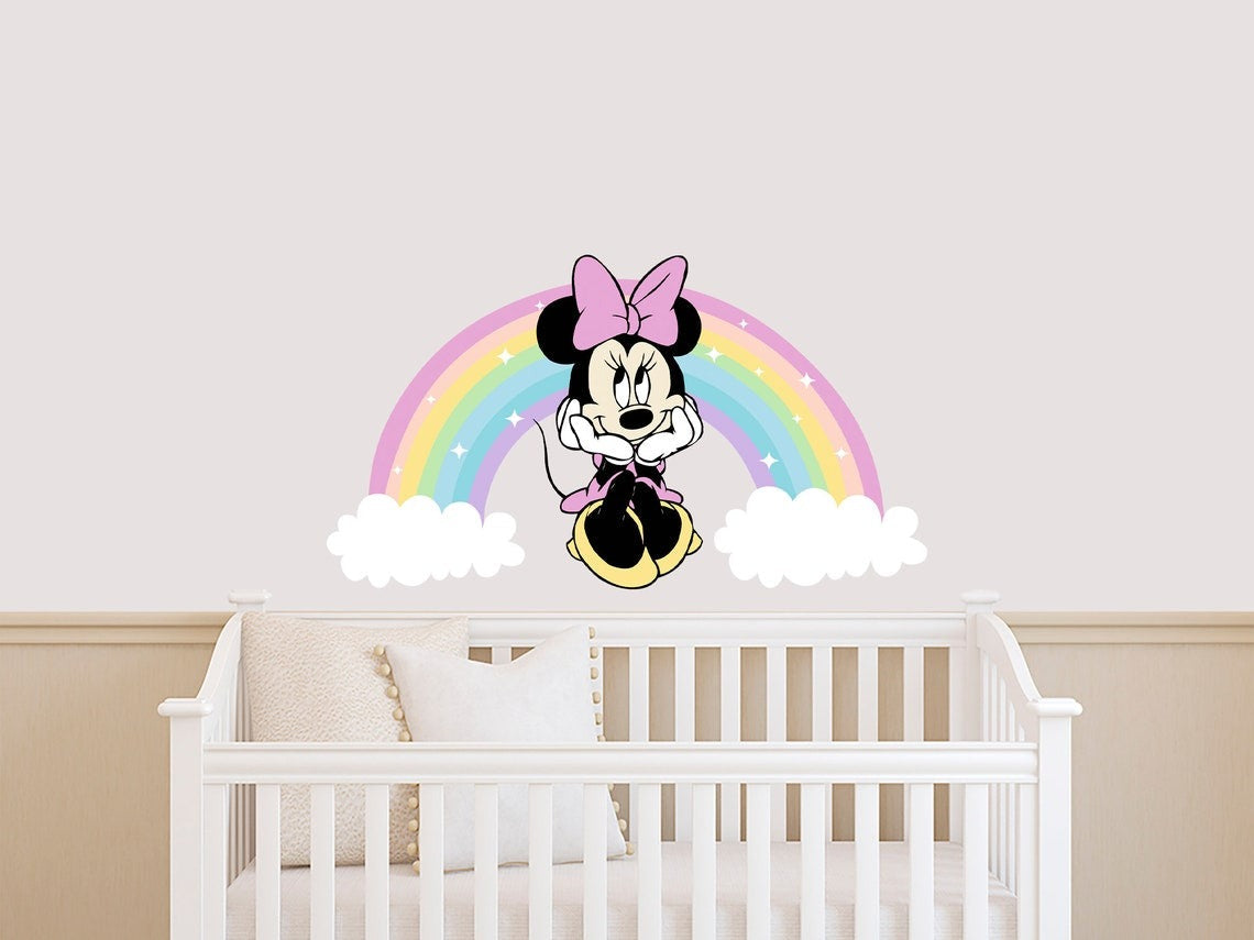 Vinilos decorativos Adhesivos infantiles de Pared minnie arcoiris 1 niña (0076)