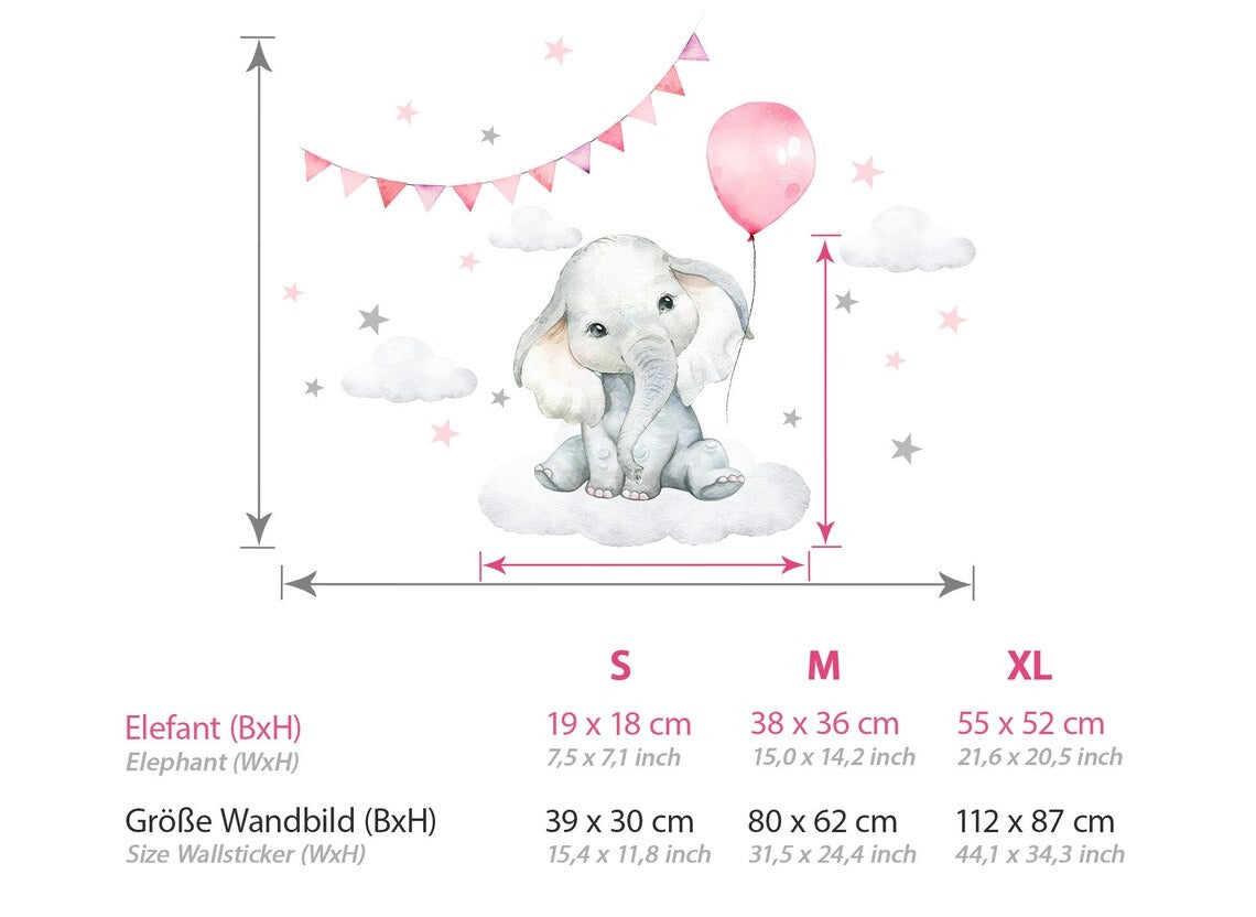 Vinilos decorativos Adhesivos infantiles de Pared Globo elefante Bebé rosado niña (0059)