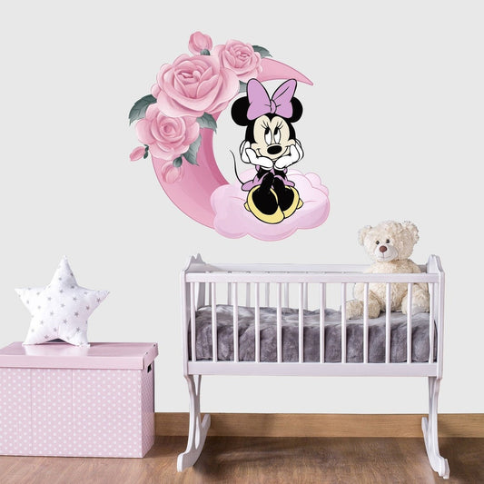 Vinilos decorativos Adhesivos infantiles de Pared minnie en luna niña