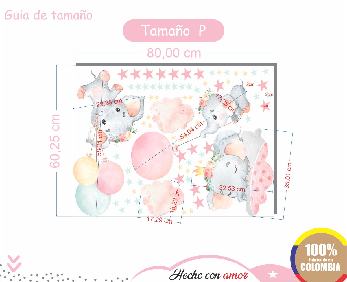 Vinilos decorativos Adhesivos infantiles de Pared elefante de acuarela 2 niña (0043)