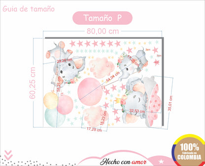 Vinilos decorativos Adhesivos infantiles de Pared elefante de acuarela 2 niña (0043)