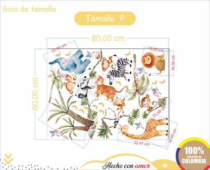 Vinilos decorativos Adhesivos infantiles de pared Animales de Safari niño (0021)