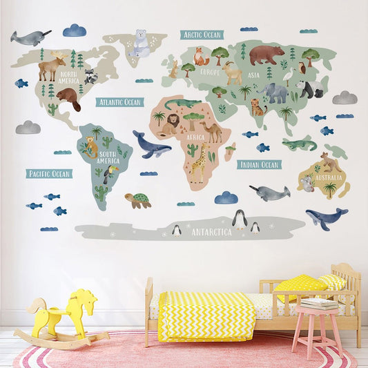 Calcomania Mapa mundi infantil animales