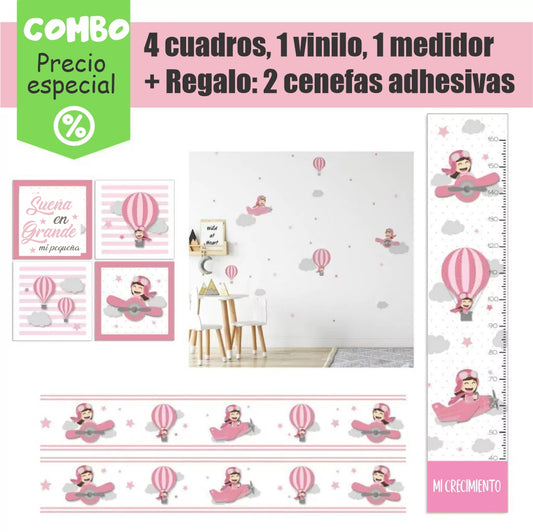 Combo de aviador rosa para niña