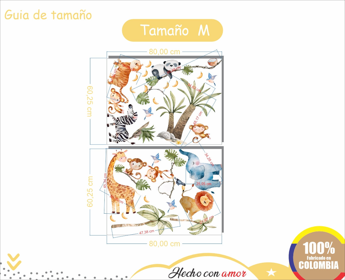 Vinilos decorativos Adhesivos infantiles de pared Animales de Safari niño (0021)