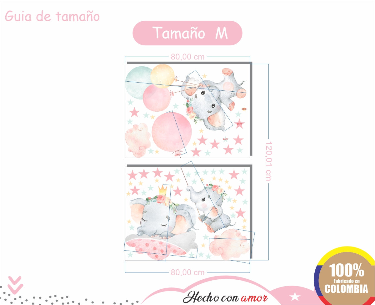 Vinilos decorativos Adhesivos infantiles de Pared elefante de acuarela 2 niña (0043)